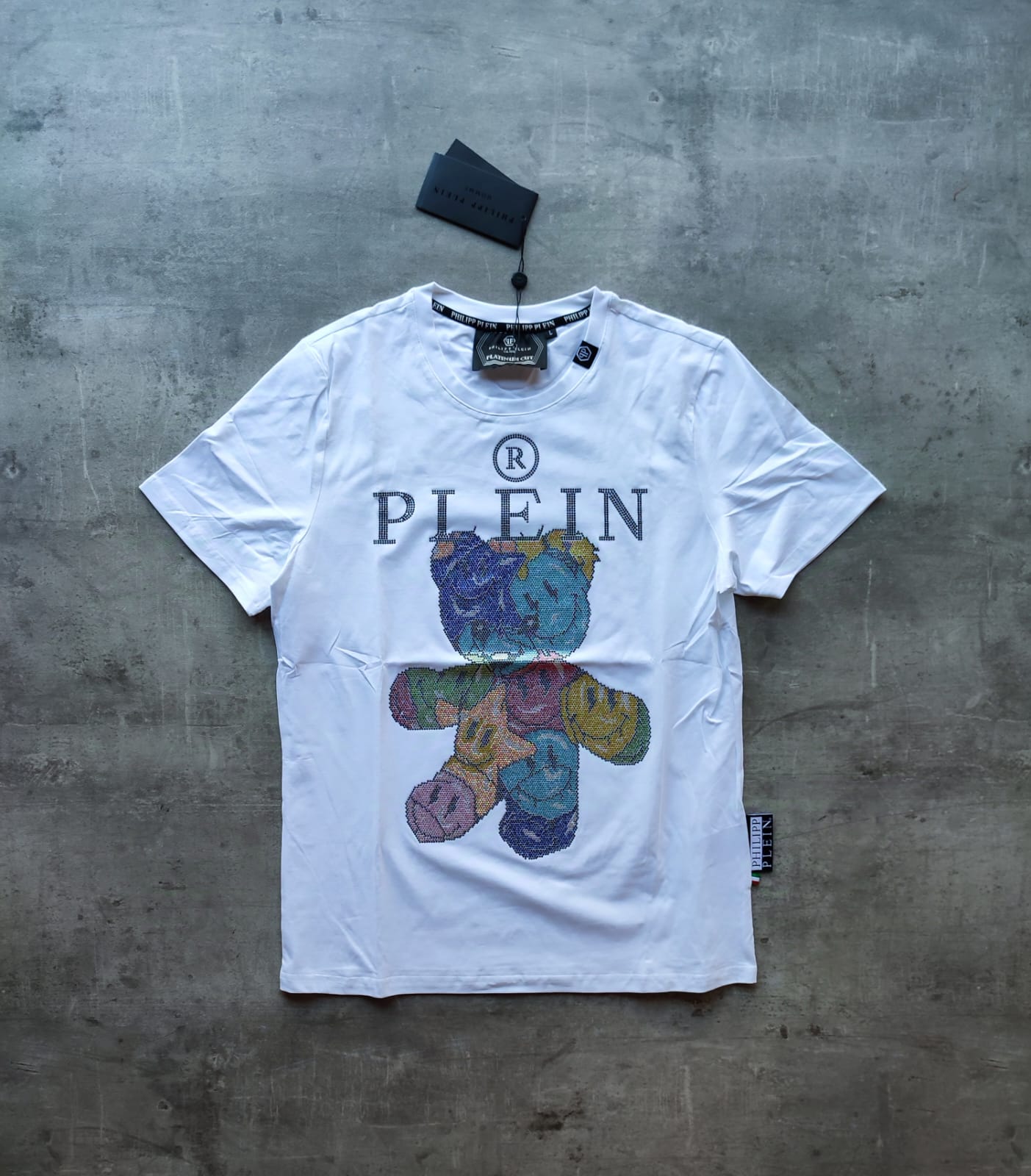 Remera Philipp Plein "Teddy Bear" Strass Multicolor