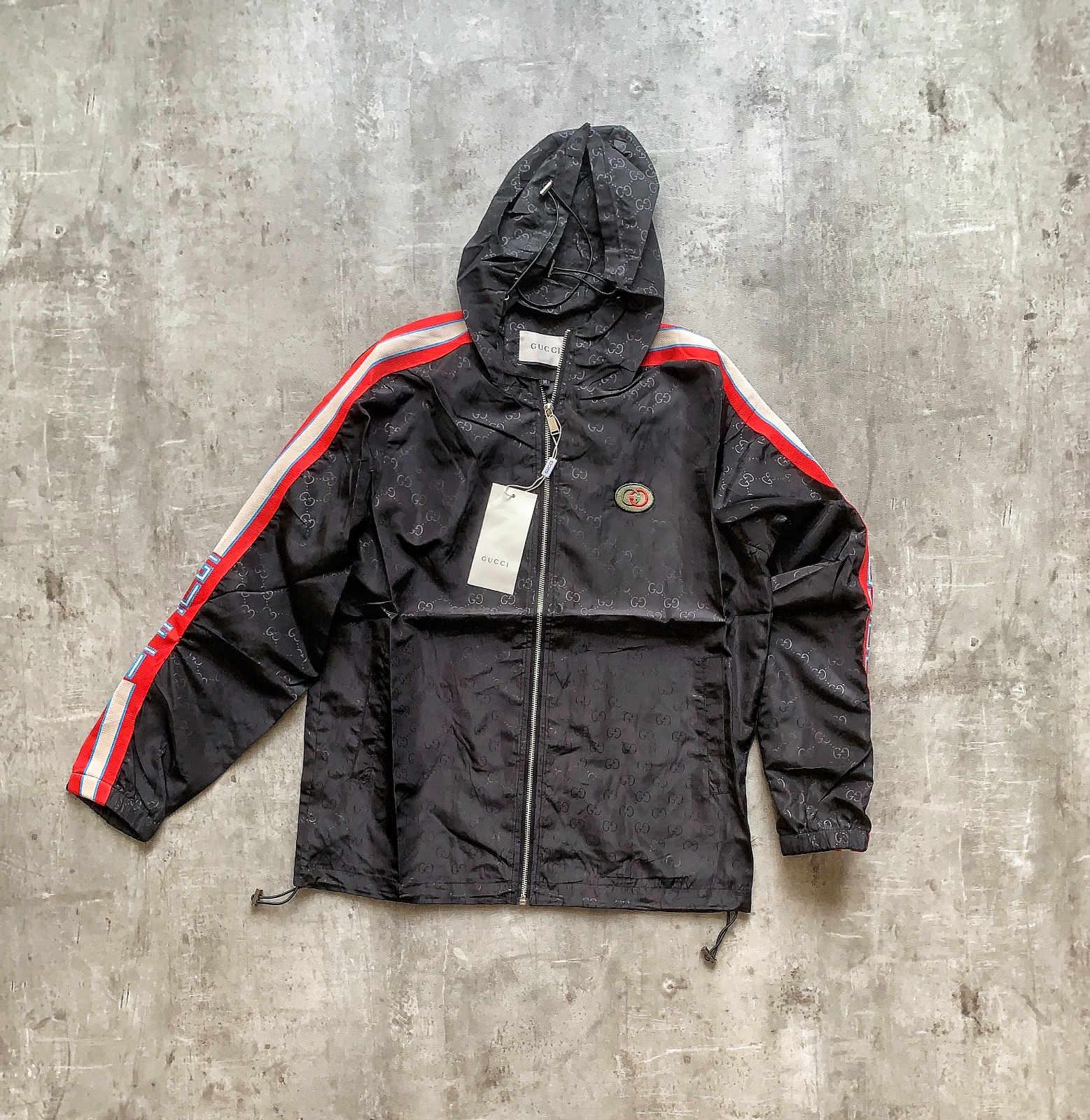 Campera Rompevientos Gucci "GG Monogram & Web Stripes" Black Edition