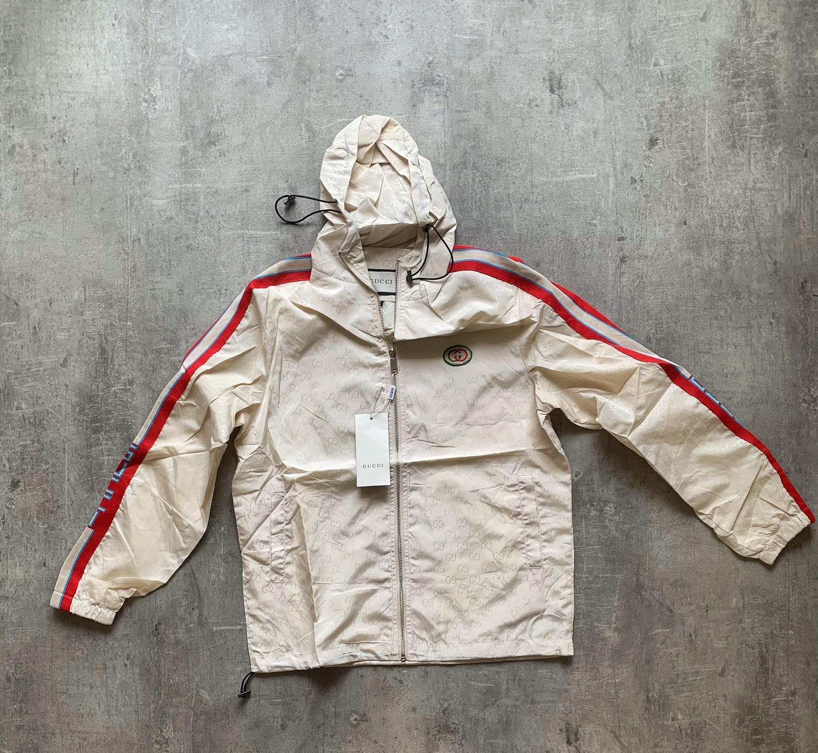 Campera Rompevientos Gucci "GG Monogram & Web Stripes" Cream Edition